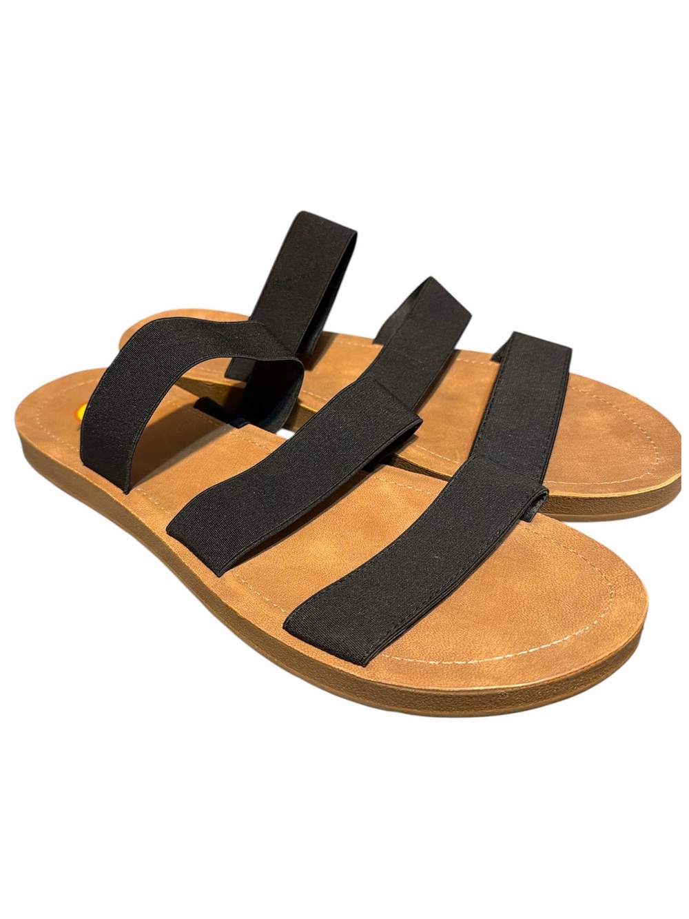 Maui Island Black Strappy Slide Sandals - Tan Footbed